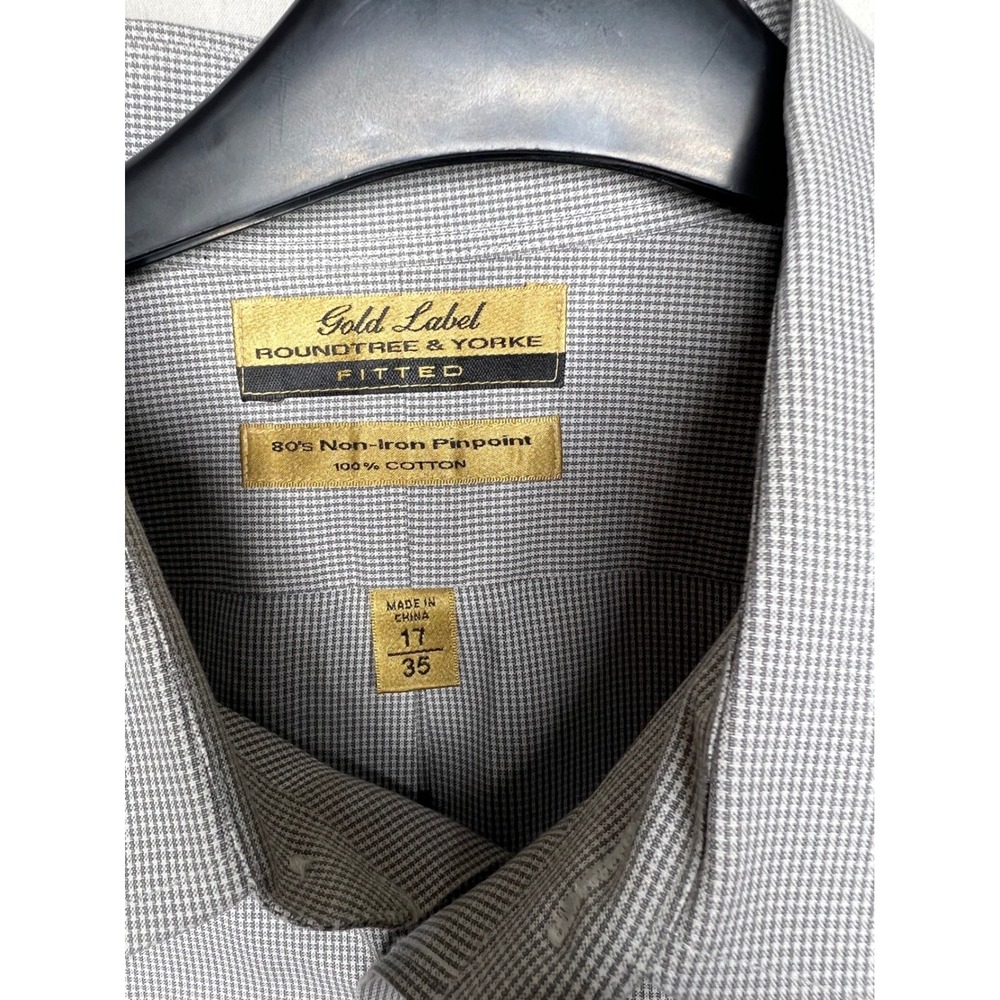Roundtree & Yorke Gold Label Mens Fitted Dress Shirt Grey 80s Non-Iron 17 35 - Picture 3 of 6
